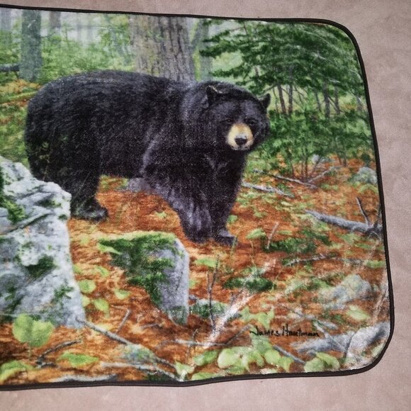 Black Bear Fleece Blanket Northwest Realm Lap Throw Forest Trees James Hautman - Picture 3 of 10
